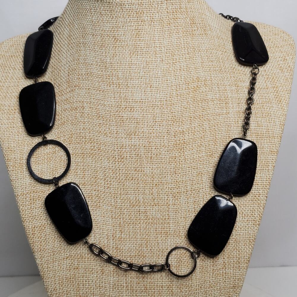 Vintage Necklace Casual Career Black Beads Circles on Chain 22 Inch